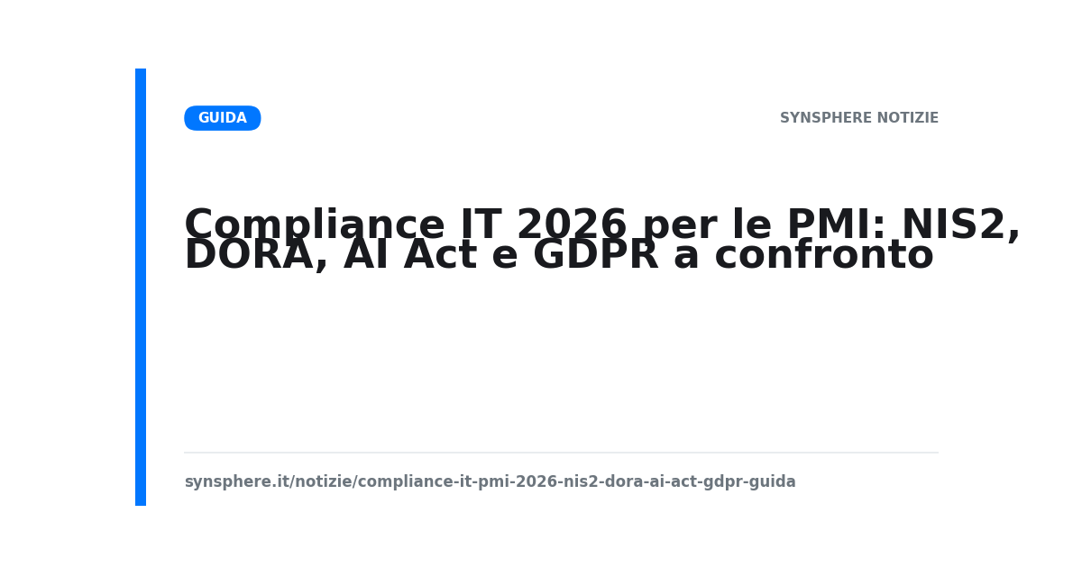 Mappa della compliance IT 2026 per le PMI: NIS2, DORA, AI Act, GDPR a confronto