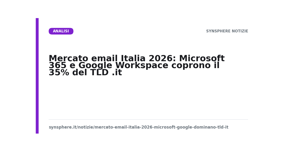 Mercato email Italia 2026: Microsoft 365 e Google Workspace coprono il 35% del TLD .it