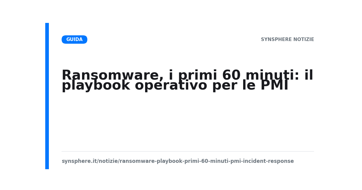 Playbook ransomware: cosa fare nei primi 60 minuti in una PMI