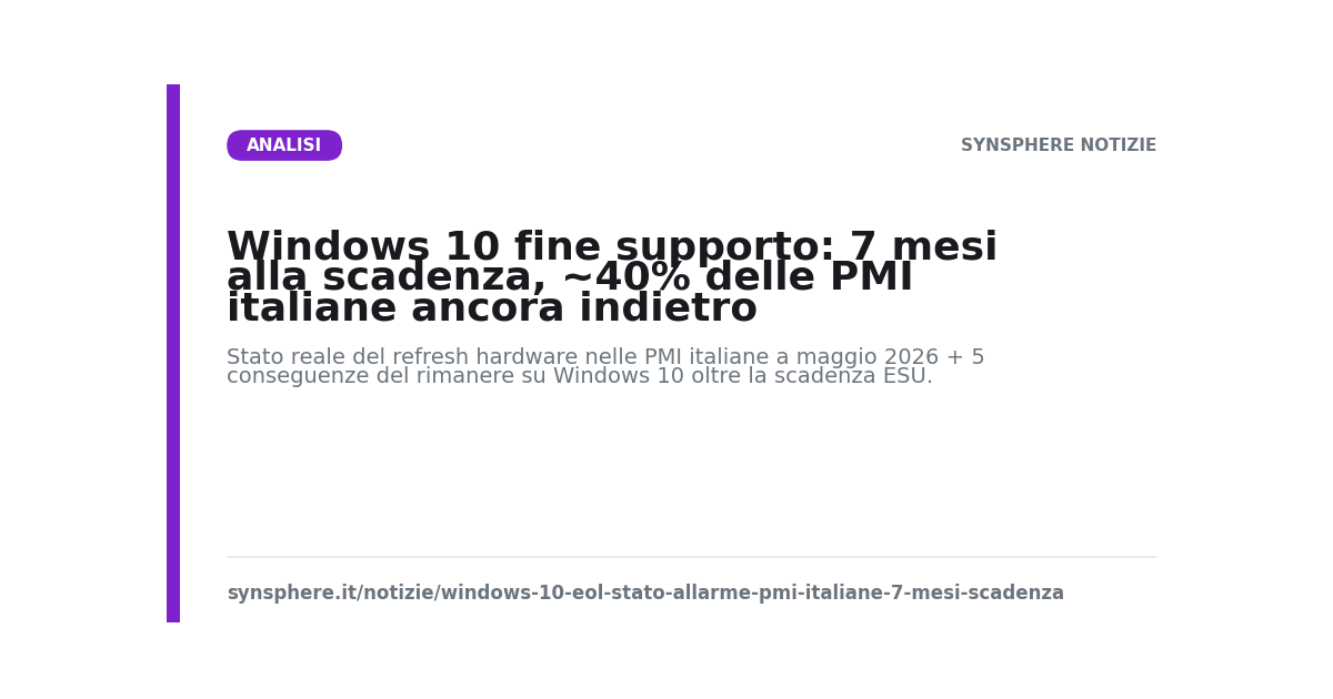 Windows 10 fine supporto - stato d'allarme PMI italiane a 7 mesi dalla scadenza